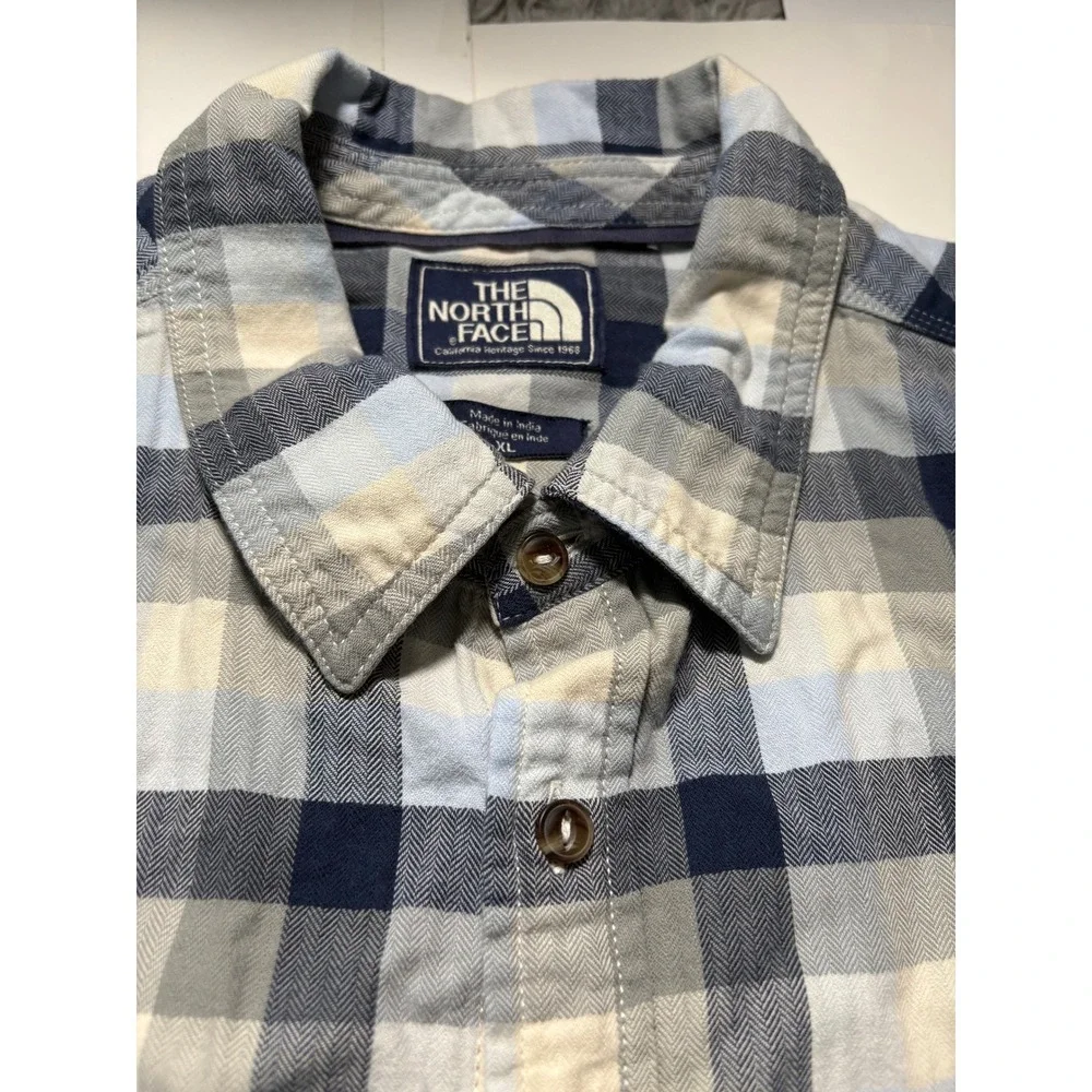 The North‎ Face Flannel Shirt Mens XL Blue Plaid Button Up Long Sleeve Casual